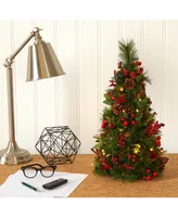 Nearly Natural Mixed Berry and Pine Cone Artificial Christmas Tree with 35 Clear Led Lights