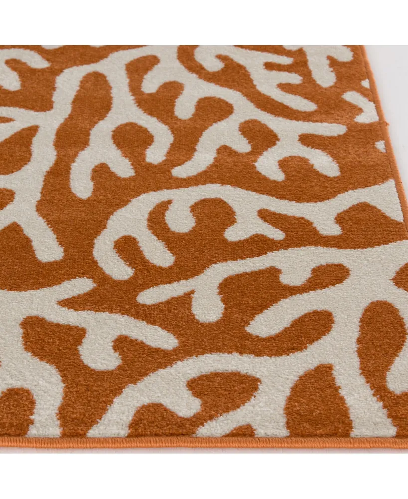 Portland Textiles Tropicana Allover Coral Orange 7'10" x 9'10" Outdoor Area Rug
