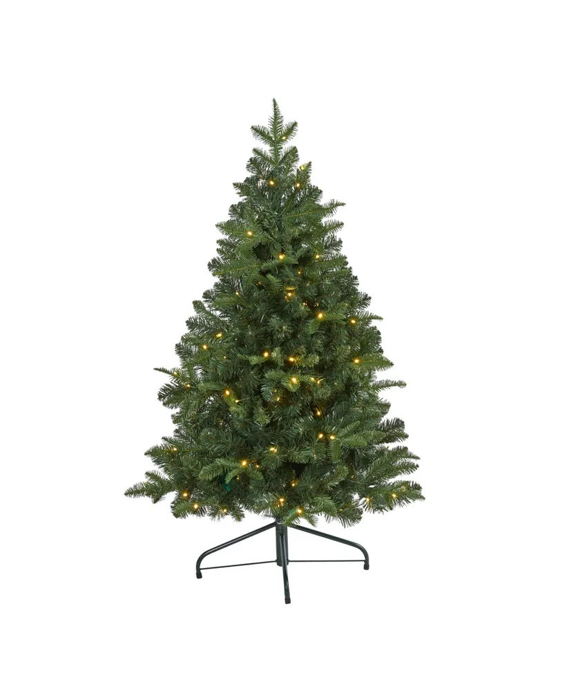 Nearly Natural Grand Teton Spruce Flat Back Artificial Christmas Tree with 90 Clear Led Lights and 369 Bendable Branches