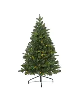 Nearly Natural Grand Teton Spruce Flat Back Artificial Christmas Tree with 90 Clear Led Lights and 369 Bendable Branches