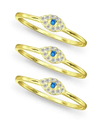 Macy's Cubic Zirconia Evil Eye Trio 18K Gold Plate & Silver Stack Ring, Set of 3 Rings
