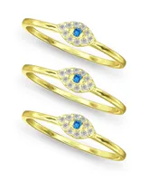 Macy's Cubic Zirconia Evil Eye Trio 18K Gold Plate & Silver Stack Ring, Set of 3 Rings