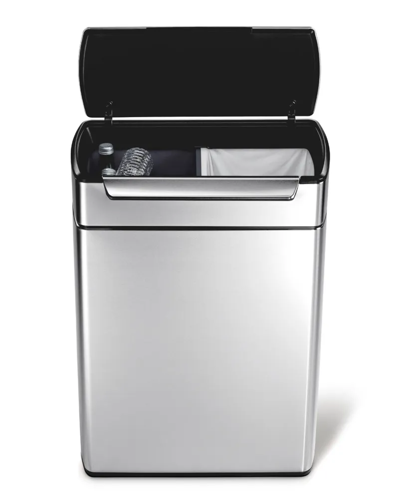 simplehuman Brushed Stainless Steel 48 Liter Fingerprint Proof Touch Bar Dual Recycler Trash Can