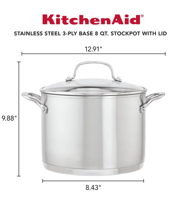 KitchenAid Stainless Steel Casserole with Lid, 4-Quart, Brushed Stainless  Steel