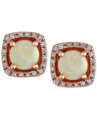 Aurora by Effy Opal (3/4 ct. t.w.) and Diamond (1/8 ct. t.w.) Stud Earrings in 14k Rose Gold