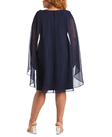 R & M Richards Plus Embellished Chiffon-Cape Dress