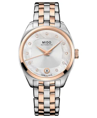 Mido Women's Swiss Automatic Belluna Royal Lady Diamond (1/20 ct. t.w.) Two-Tone Pvd Stainless Steel Bracelet Watch 33mm - Silver