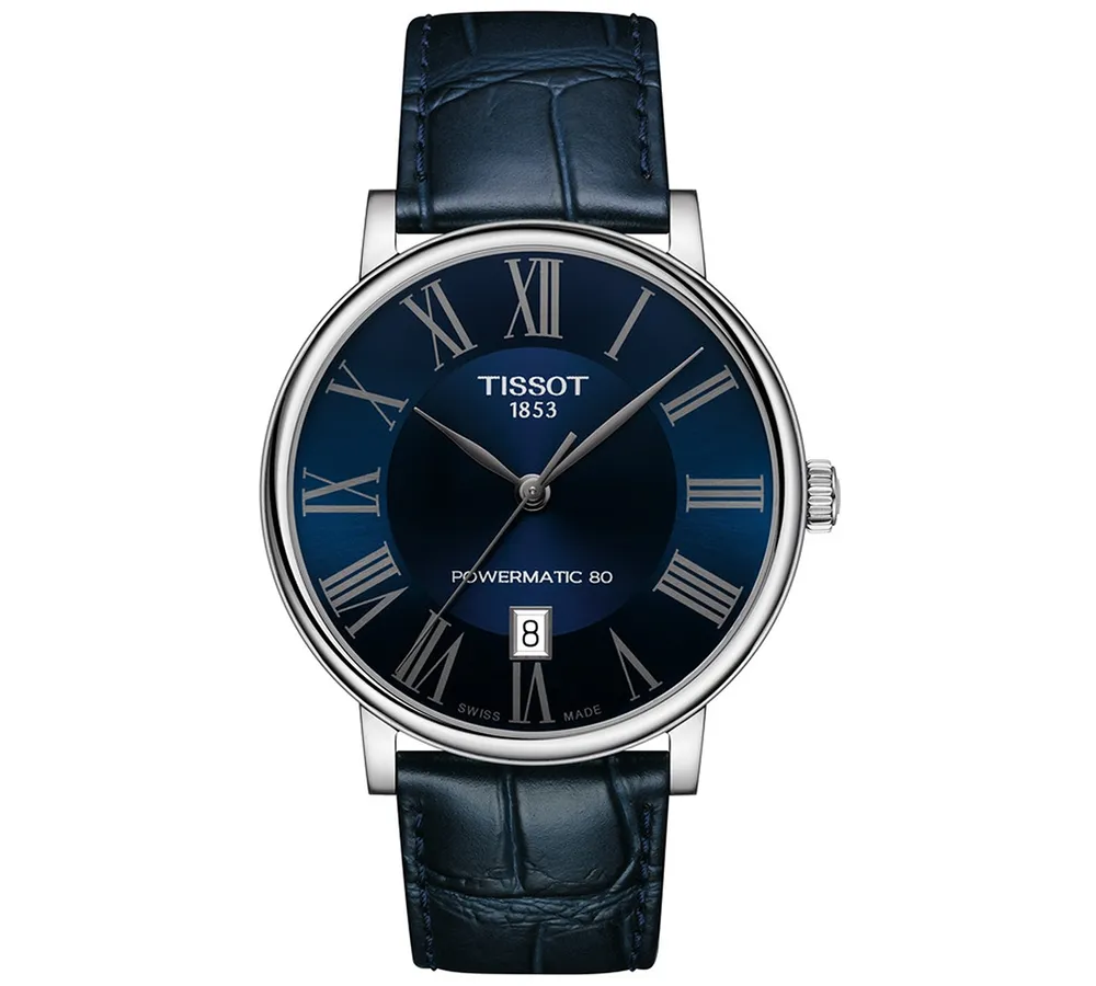 Tissot Men's Swiss Automatic Carson Premium Powermatic 80 Blue Leather Strap Watch 40mm