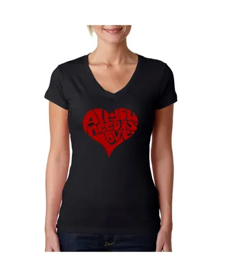 La Pop Art Women's V-Neck T-Shirt with All You Need Is Love Word
