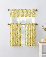 No. 918 Sunny Sunflower Print Semi-Sheer Rod Pocket Kitchen Curtain Valance and Tiers Set, 54" x 24"