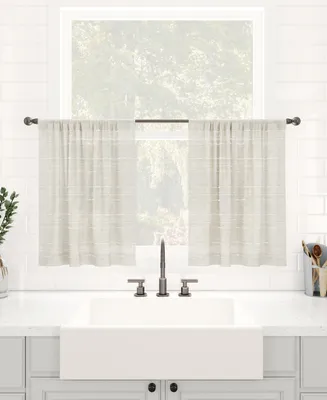 Clean Window Textured Slub Stripe Dust Resistant Sheer Cafe Curtain Pair, 52" x 24"