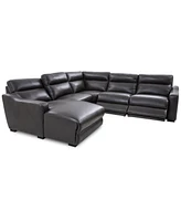 Gabrine 5-Pc. Leather Sectional with 2 Power Headrests and Chaise, Created for Macy's
