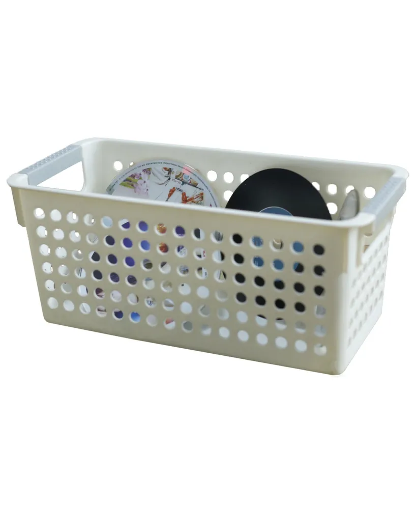 Vintiquewise Rectangular Plastic Shelf Organizer Basket with Handles