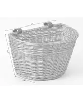 Vintiquewise Wicker Front Bike Basket with Faux Leather Straps