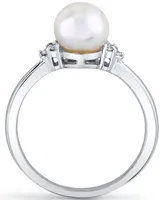 Cultured Freshwater Pearl (7mm) & Diamond (1/20 ct. t.w.) Ring in 14k White Gold