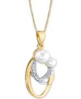 Cultured Freshwater Pearl (4 & 6mm) & Diamond (1/20 ct. t.w.) Mother and Child 18" Pendant Necklace in 14k Gold