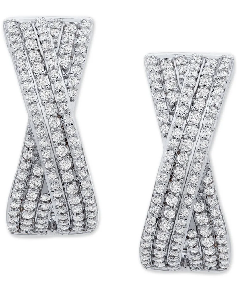 Wrapped in Love Diamond Crossover Oval Hoop Earrings (1 ct. t.w.) in Sterling Silver, Created for Macy's
