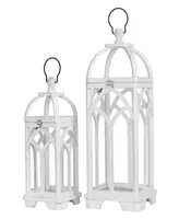 Glitzhome Set of 2 Wash White Farmhouse Wooden church window Frame Lanterns