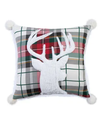 Levtex Spencer Red Plaid Faux Fur Deer Decorative Pillow, 18" x 18"