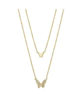 Gold Flash Plated Polished and Cubic Zirconia Butterfly Layer Necklace, 16" + 2" Extender