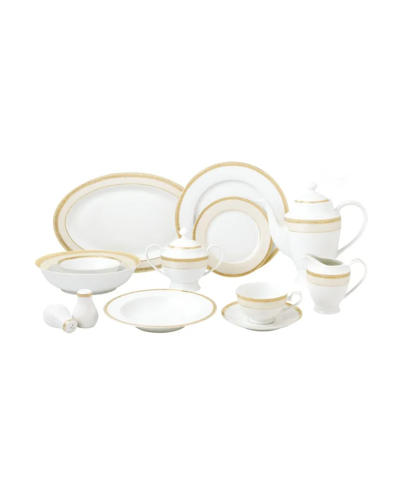 Lorren Home Trends 57 Piece Mix and Match Bone China Dinnerware Set, Service  for 8 - Gold