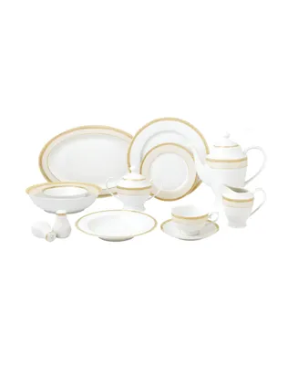 Lorren Home Trends 57 Piece Mix and Match Bone China Dinnerware Set, Service for 8 - Gold