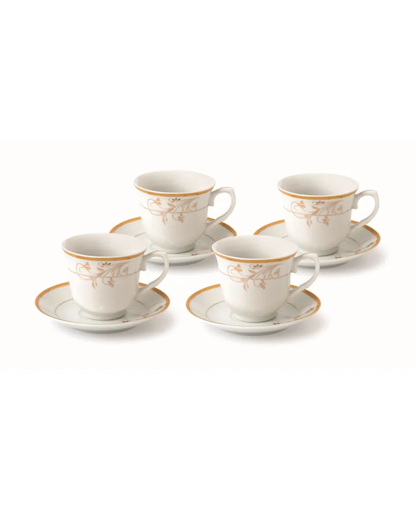 Lorren Home Trends Floral 8 Piece 8oz Tea or Coffee Cup and Saucer Set