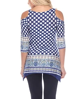 White Mark Women's Printed Cold Shoulder Tunic Top