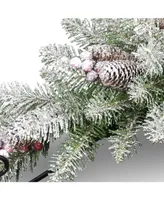 National Tree Company 30" Dunhill Fir Centerpiece and Candle Holder with Snow, Berries and Cones