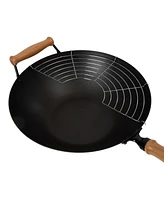 Joyce Chen Professional Series 14" Carbon Steel Nonstick Wok Set with Lid and Maple Handles, 10 Pieces