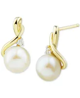 Cultured Freshwater Pearl (7mm) & Diamond Accent Drop Earrings in 10k Gold