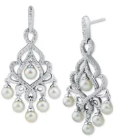 Arabella Cultured Freshwater Pearl (4-4-1/2mm) & Cubic Zirconia Chandelier Drop Earrings in Sterling Silver