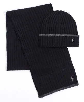 Polo Ralph Lauren Men's Classic Ribbed Hat and Scarf Set
