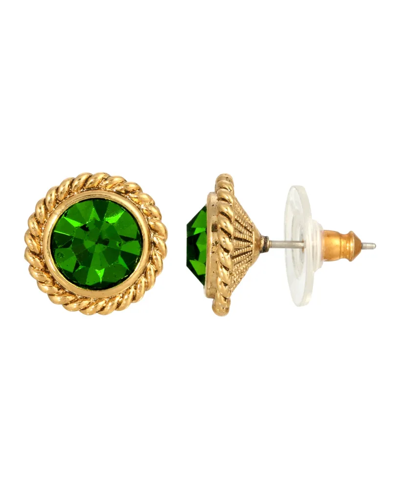 2028 Women's 14K Gold-tone Green Round Button Stud Earrings