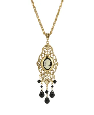 2028 Women's Gold Tone Black Oval Cameo Locket Necklace