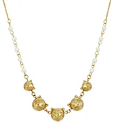 2028 Women's Multi Cat Face with Imitation Pearl Chain Necklace