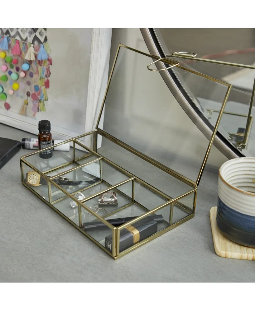 CosmoLiving by Cosmopolitan Gold Glass Modern Jewelry Box , 2" x 9" x 6" - Gold