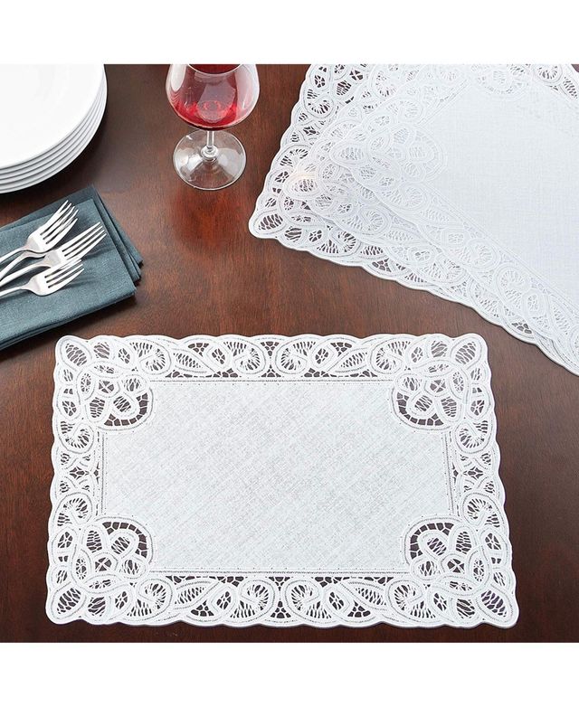 Violet Vinyl Lace Battenberg Embossed Floral Pattern, Rectangle, Place Mats