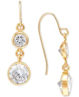 Cubic Zirconia Double Drop Earrings in 14k Gold