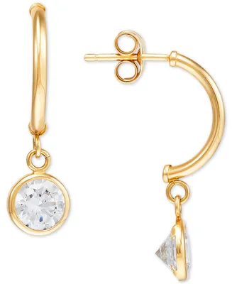 Cubic Zirconia Half Hoop Dangle Drop Earrings in 14k Gold