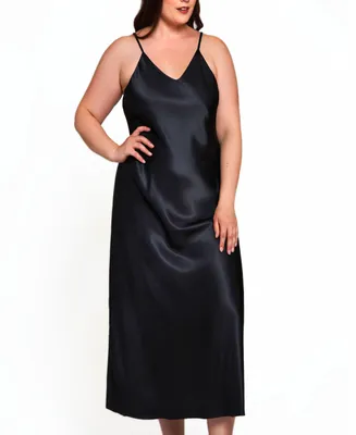 iCollection Plus Victoria Long Satin Lingerie Gown with Low Back