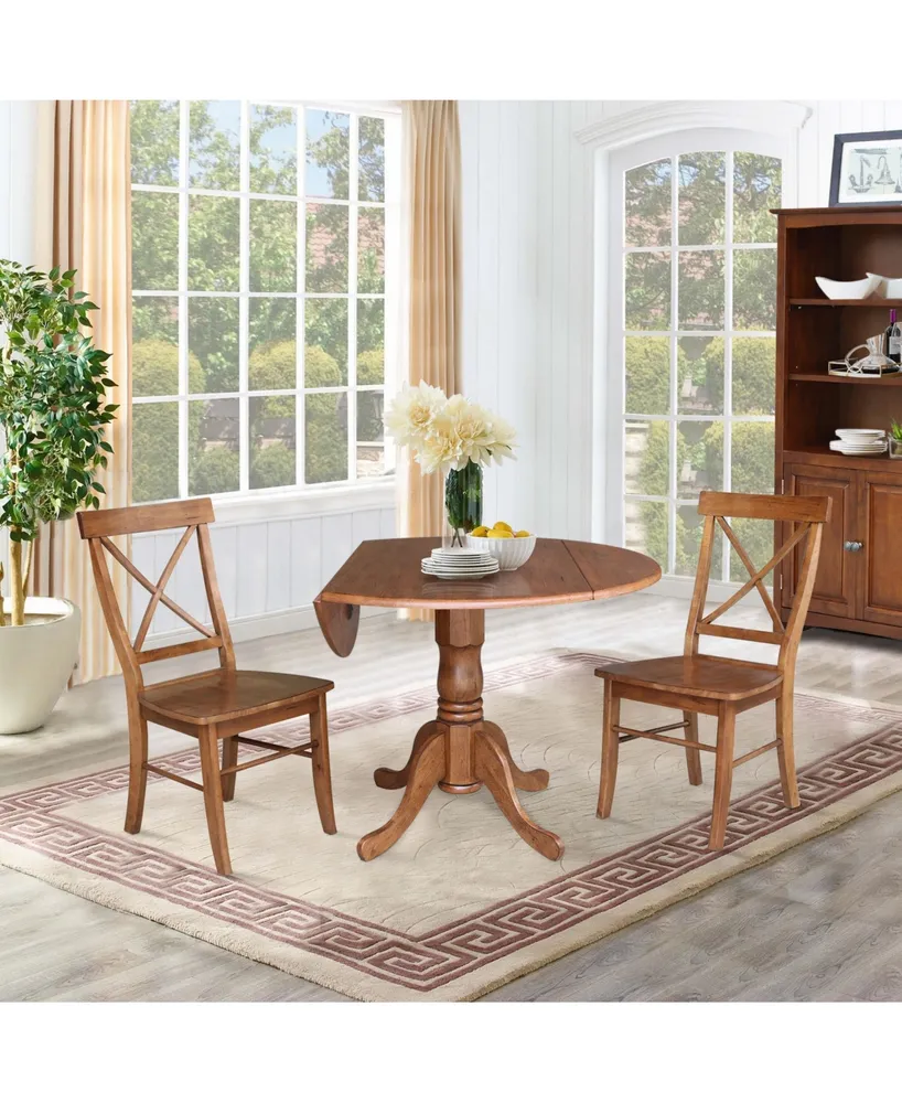 Dual Drop Leaf Table with 2 X Back Chairs, Set of 3