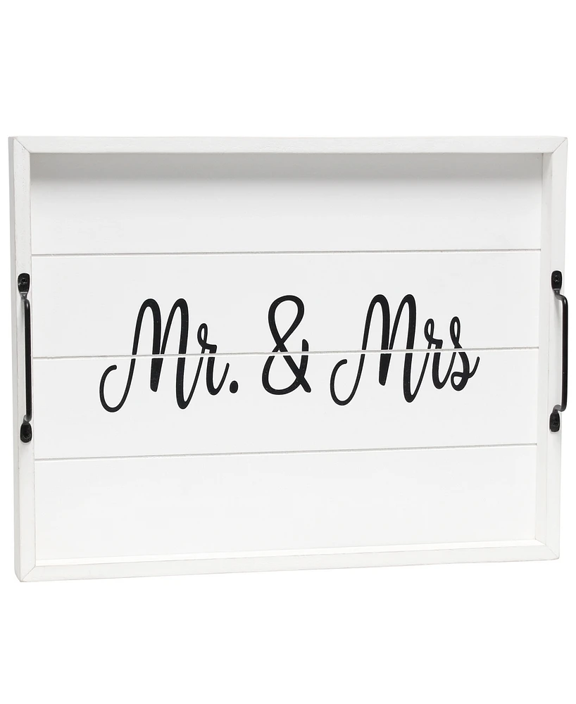 Elegant Designs Decorative Wood Serving Tray with Handles - Mr and Mrs