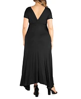 24seven Comfort Apparel Plus Empire Waist V-neck Maxi Dress