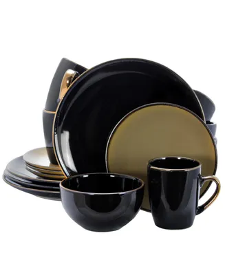 Elama Cambridge Grand 16 Piece Dinnerware Set, Black/Warm Taupe