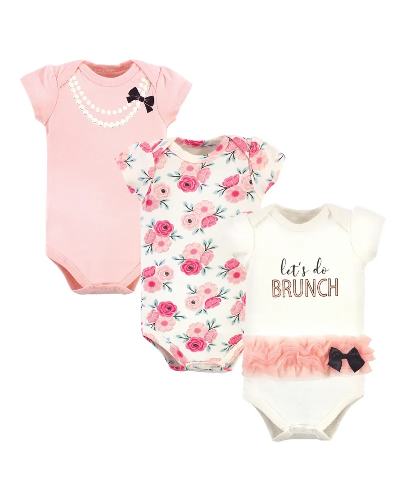 Little Treasure Baby Girls Treasure Cotton Bodysuits 3pk, Lets Do Brunch, 9-12 Months