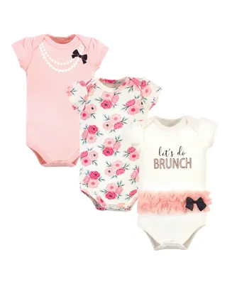 Little Treasure Baby Girls Treasure Cotton Bodysuits 3pk, Lets Do Brunch, 9-12 Months