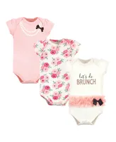 Little Treasure Baby Girls Treasure Cotton Bodysuits 3pk, Lets Do Brunch, 6-9 Months