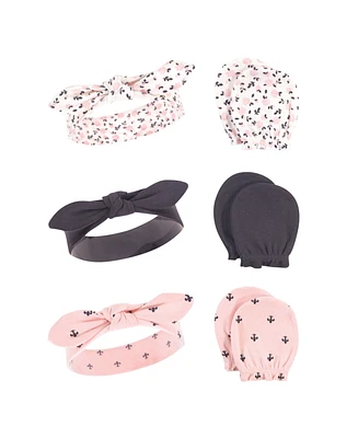 Hudson Baby Girls Cotton Headband and Scratch Mitten