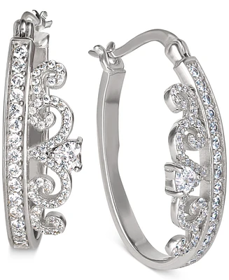 Disney Cubic Zirconia Small Tiara Hoop Earrings in Sterling Silver, 1"